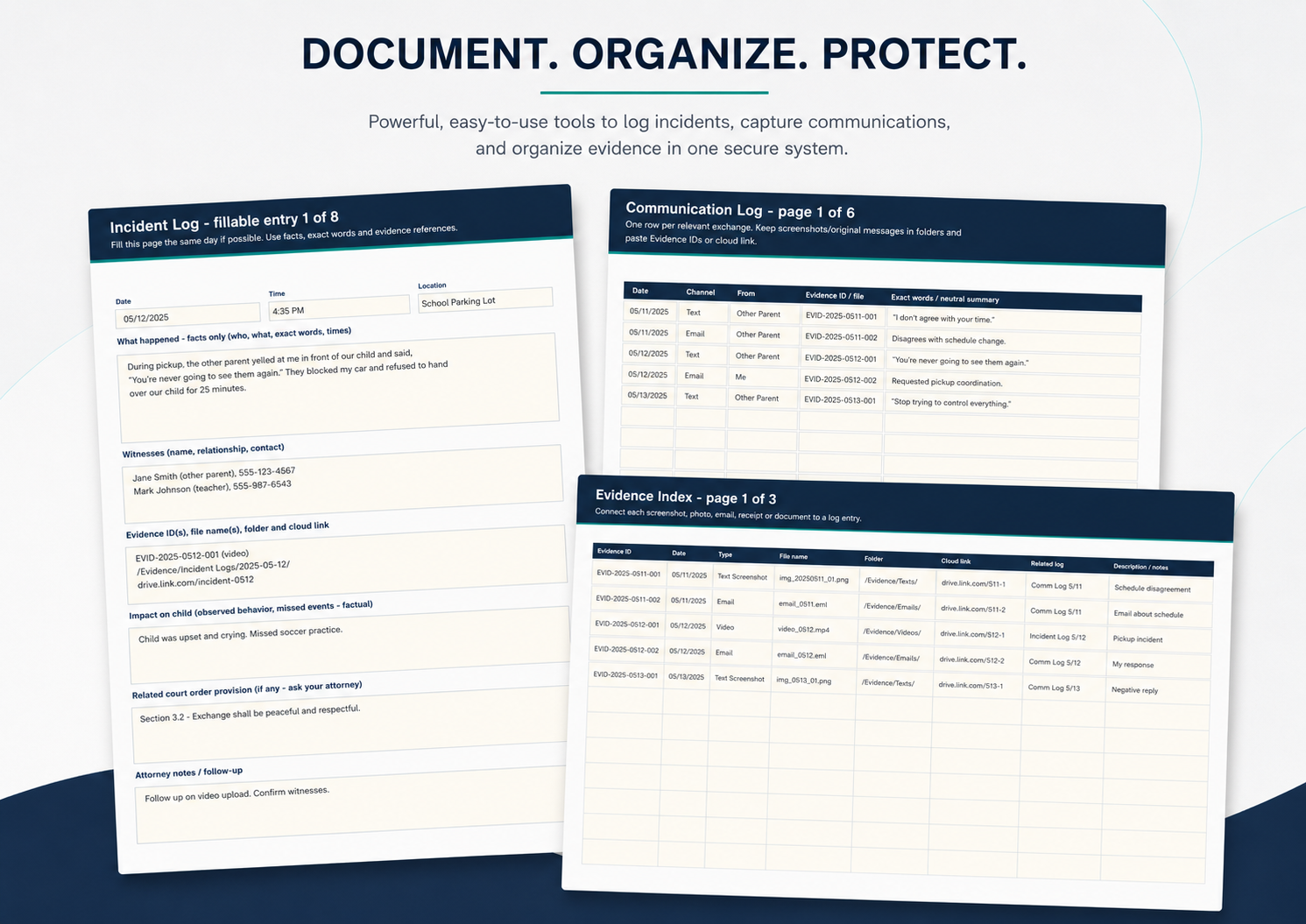 Incident, Communication & Evidence Logs
